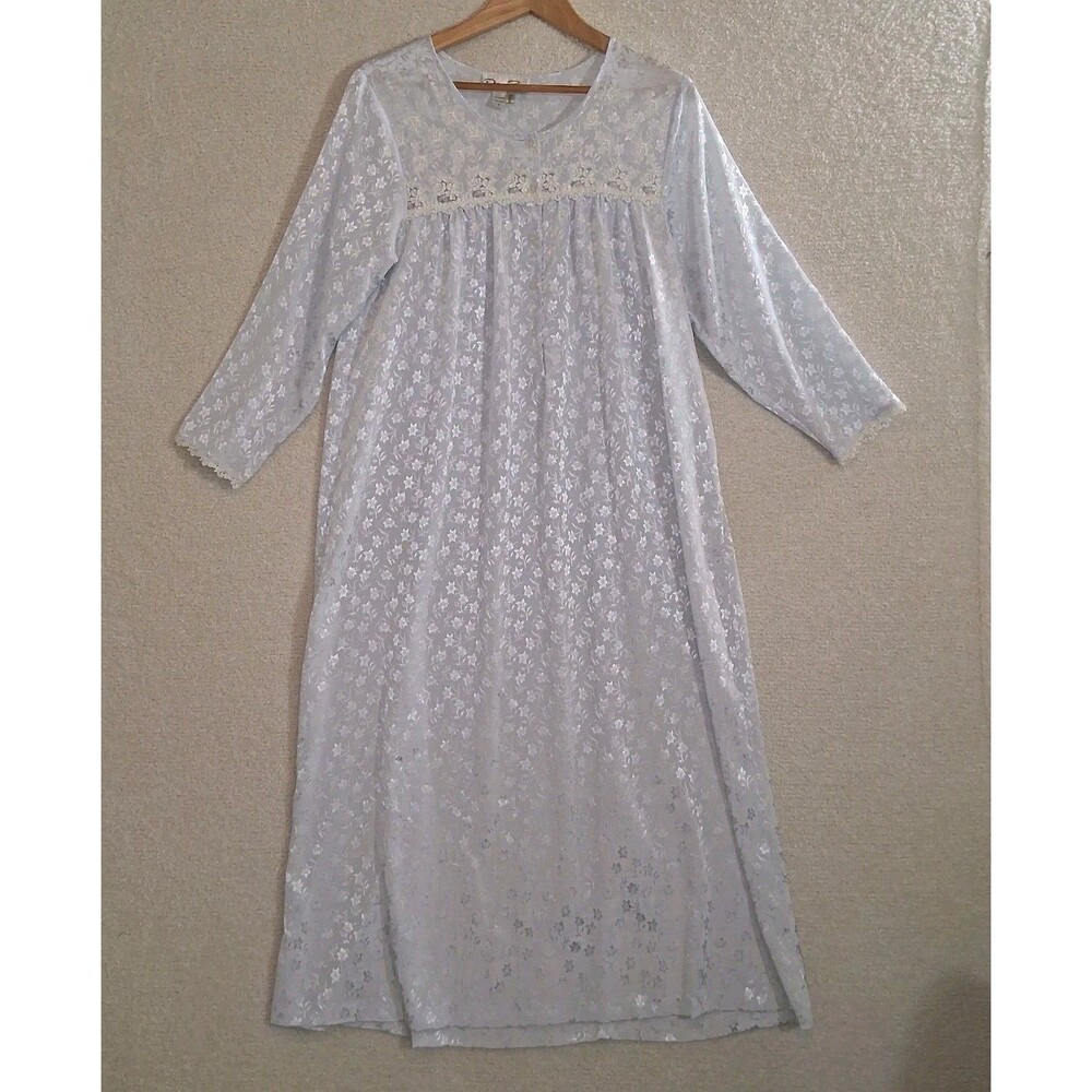 Oscar De La Renta Satin Neiman Marcus Nightgown Long Sz Lace Luxury Royal Floral